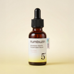 numbuzin No.5 Glutathione Vitamin Concentrated Serum amber dropper bottle on cream background
