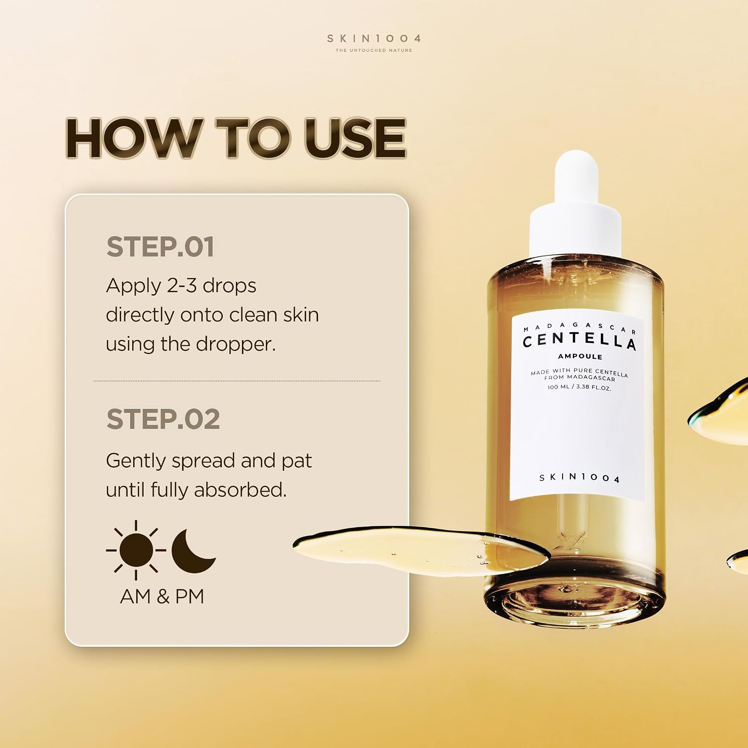 SKIN1004 Madagascar Centella Ampoule bottle with two step application instructions