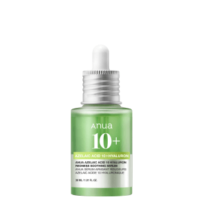 A sleek, minimalist bottle of Anua Azelaic Acid 10% Ampoule placed on a white background, highlighting its lightweight, brightening, and acne-fighting formula.