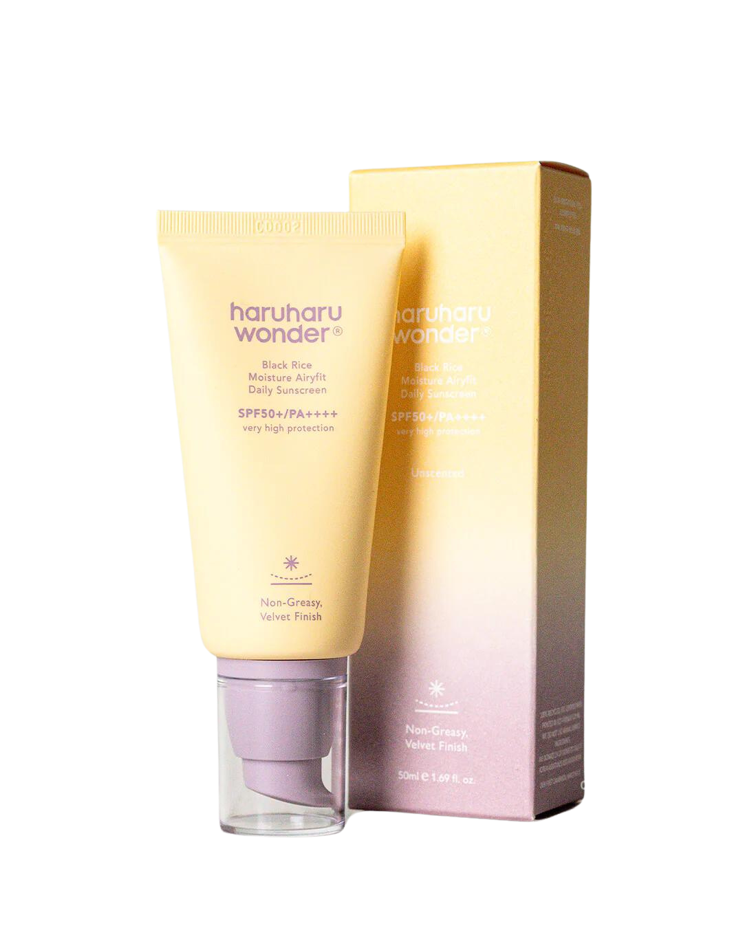 Haruharu Wonder Black Rice Moisture Airyfit Daily Sunscreen tube beside matching box
