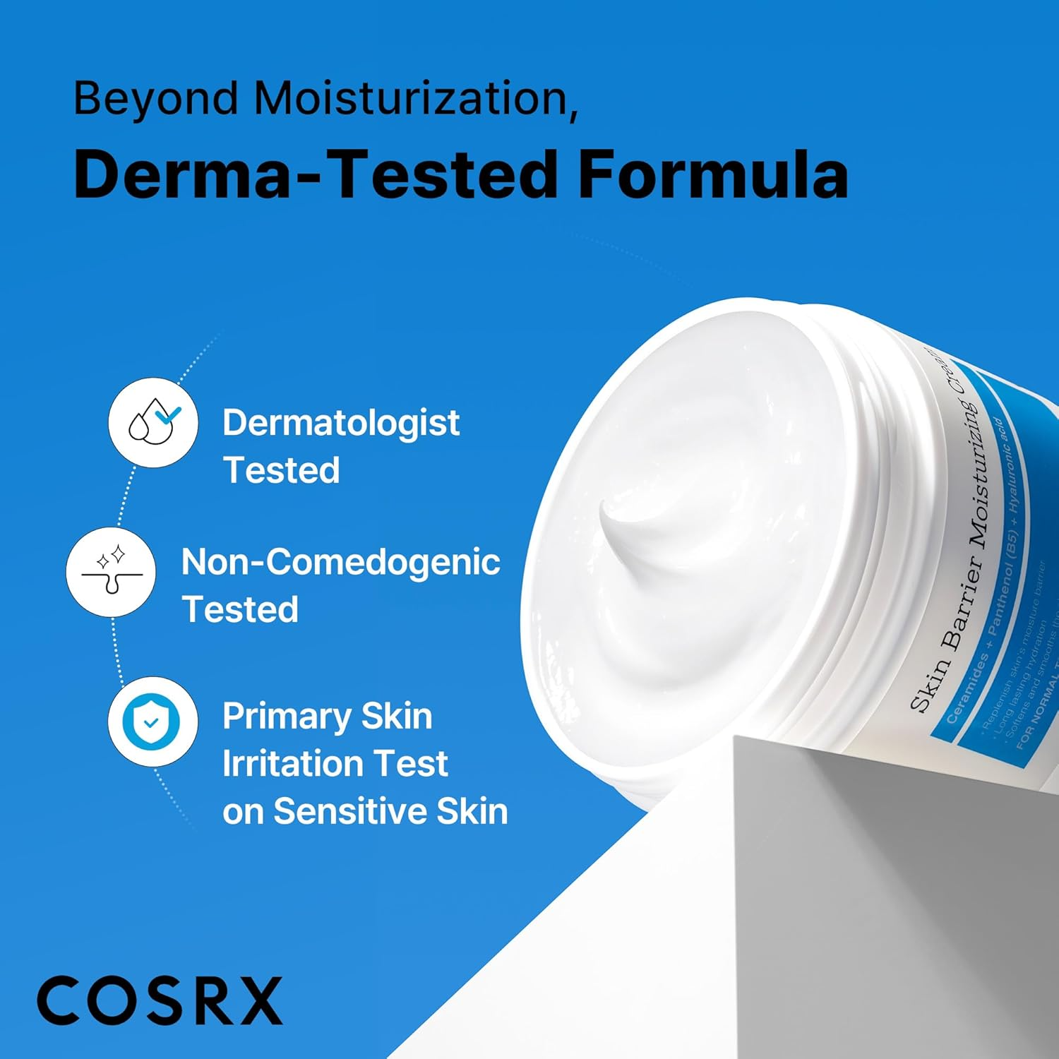 COSRX Skin Barrier Moisturizing Cream dermatologist tested and non comedogenic formula graphic