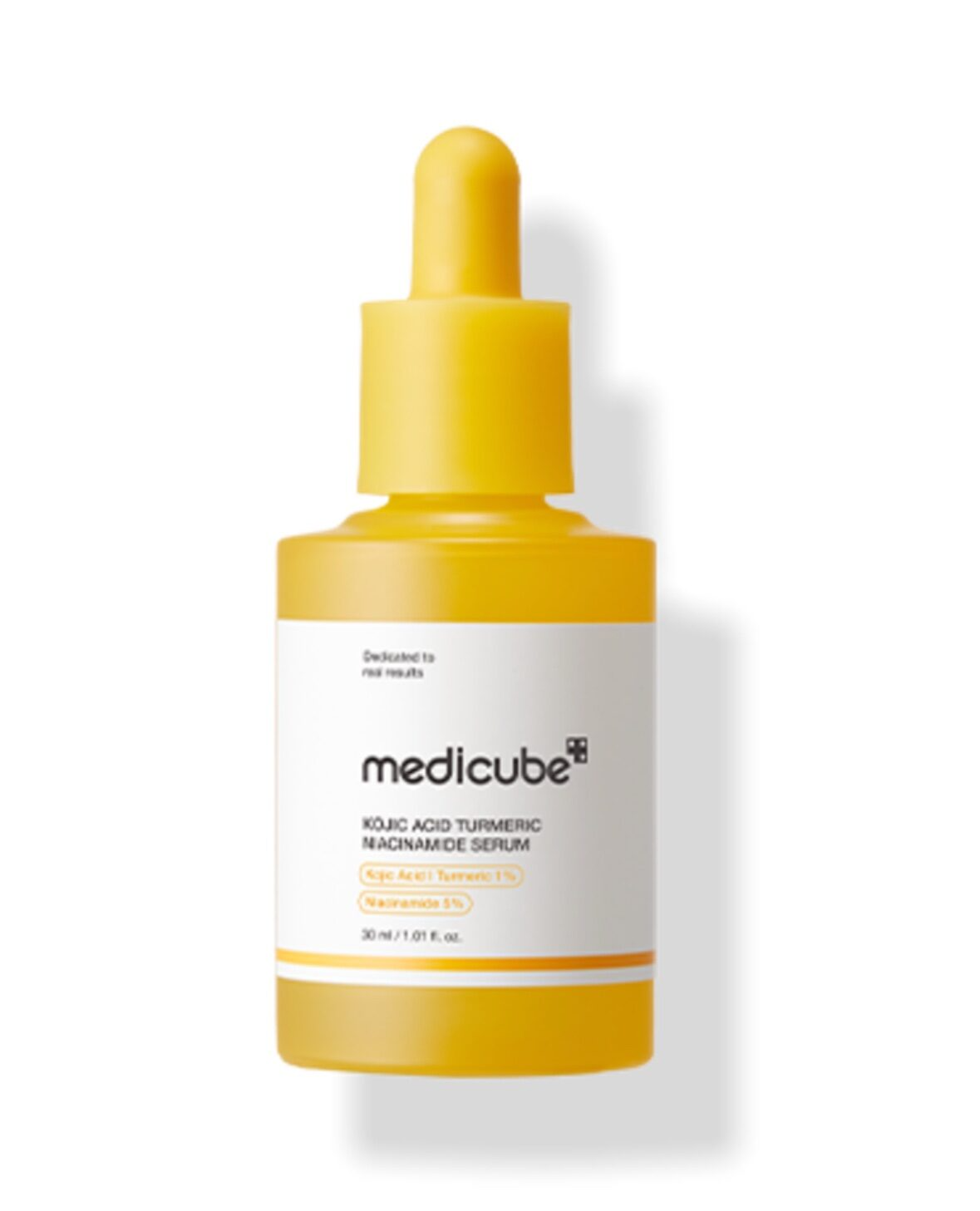 Medicube Kojic Acid Turmeric Niacinamide Serum bottle showing yellow dropper packaging on white background