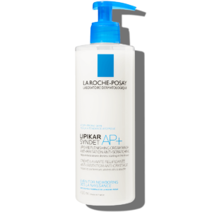 La Roche-Posay Lipikar Syndet AP+ Lipid Replenishing Cream Wash 400ml pump bottle for atopy and eczema prone skin soap free and fragrance free available at Dreamskinhaven